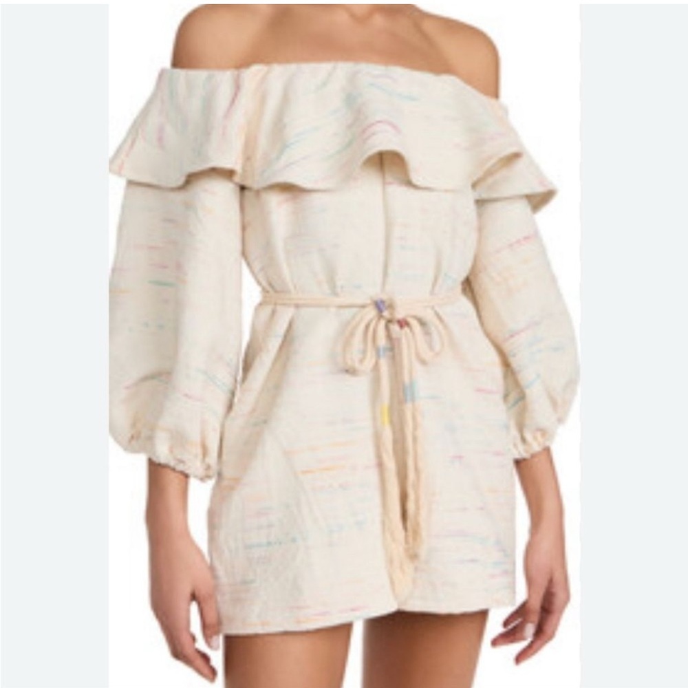 Cream Ruffled Off-Shoulder romper worn once